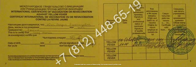 Сертификат о вакцинации от желтой лихорадке с доставкой в Спб
